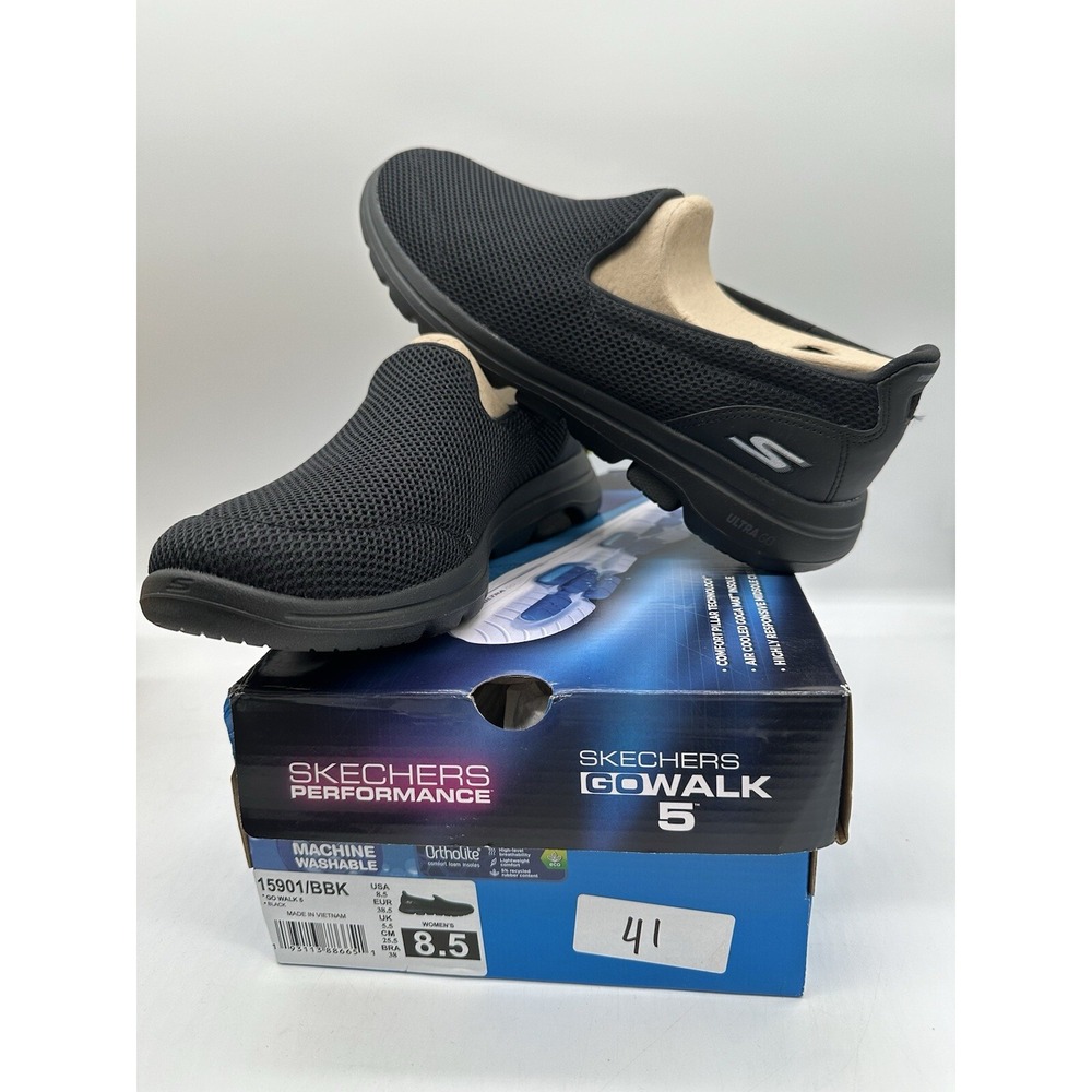 Women's Skechers Performance, Go Walk 5 Slip-On Black Mesh Size 8.5
